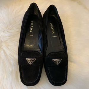 Prada black suede loafers